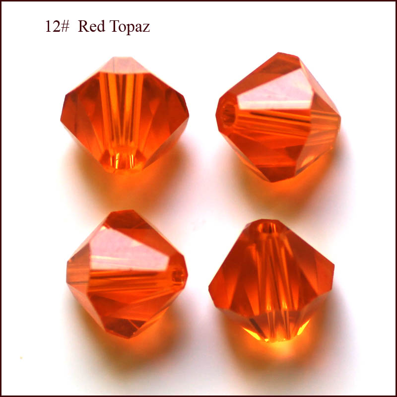 PandaHall Imitation Austrian Crystal Beads, Grade AAA, Faceted, Bicone, OrangeRed, 4x4mm, Hole: 1mm Glass Bicone Red