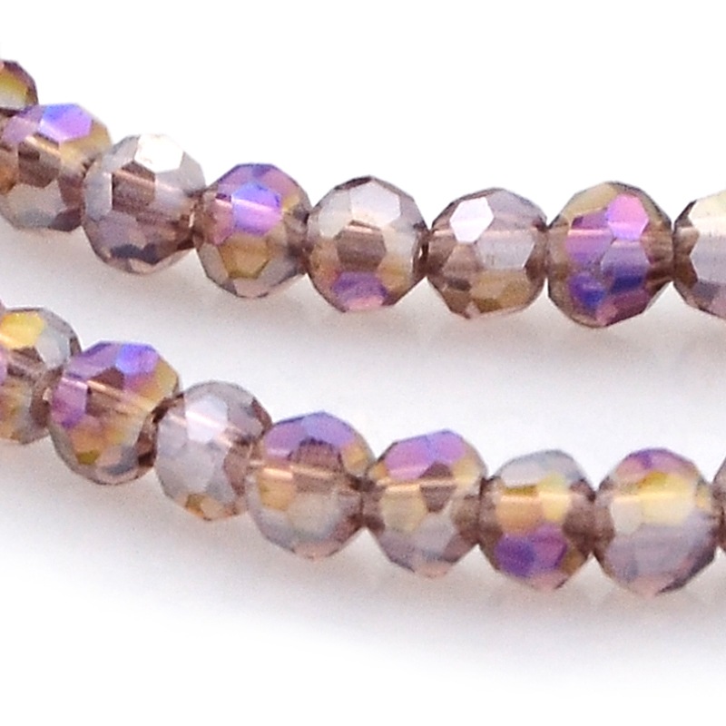 PandaHall AB Color Plated Glass Faceted Round Beads Strands, OldRose, 3mm, Hole: 1mm; 100pcs/strand, 11.5" Glass Round Purple