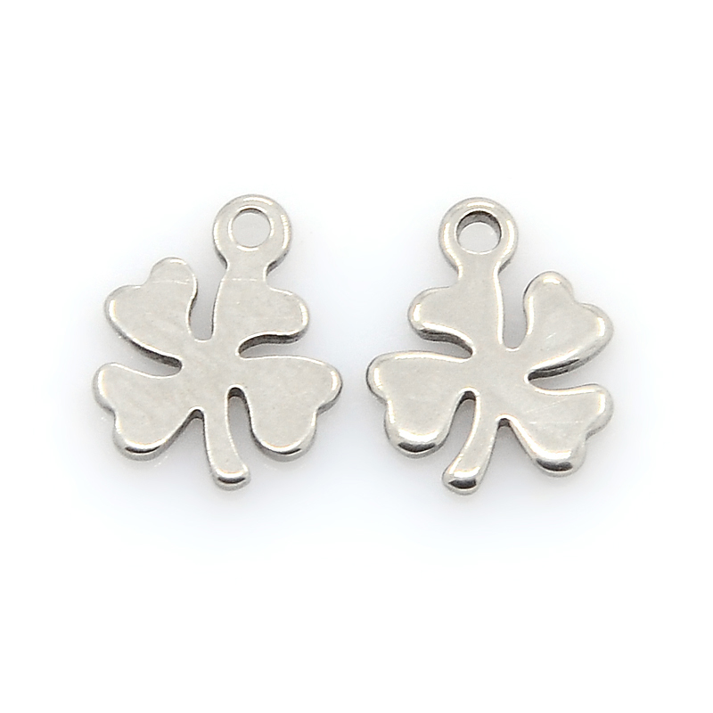 PandaHall 304 Stainless Steel Charms, Four Leaves Clover Pendants, Stainless Steel Color, 10x8x1mm, Hole: 1mm Stainless Steel Clover