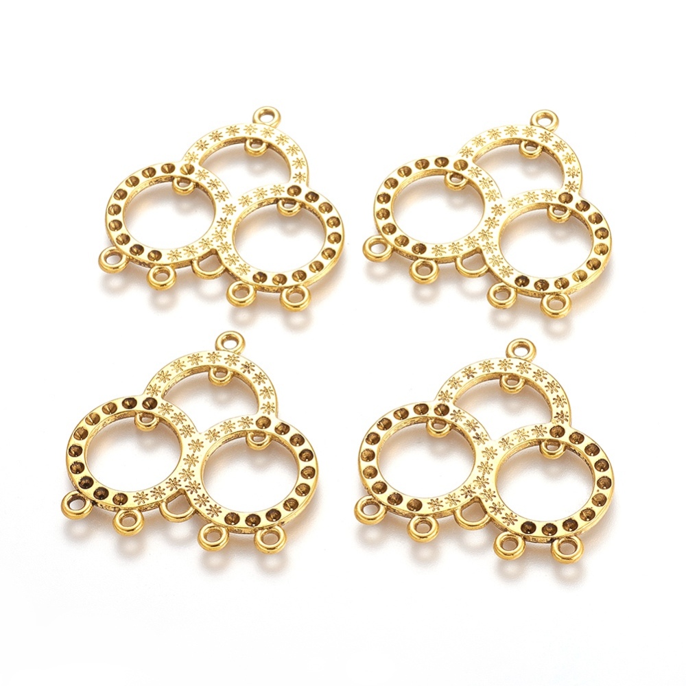 PandaHall Alloy Chandelier Component Links, Lead Free and Cadmium Free, Half Round with Flat Round, Antique Golden, 37x36x1.5mm, Hole: 2mm...