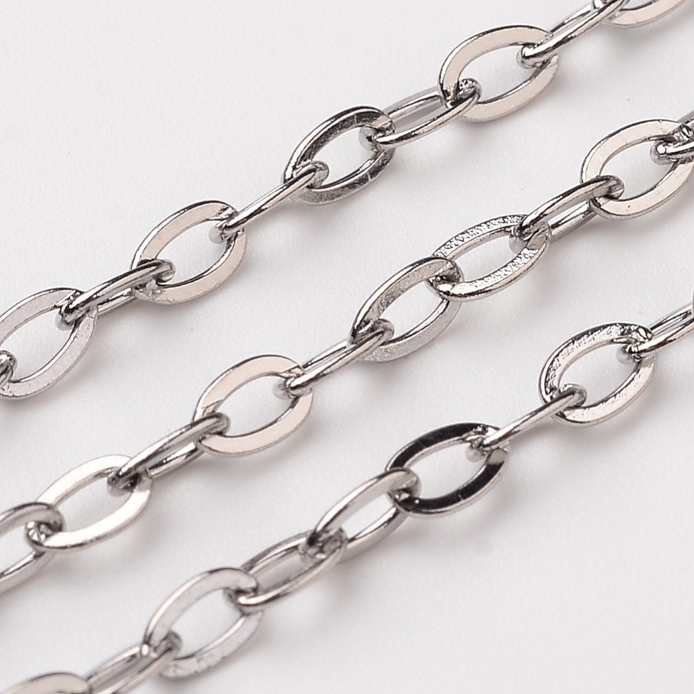 PandaHall 304 Stainless Steel Cable Chains, Soldered, Stainless Steel Color, 4.5x2.5mm Stainless Steel