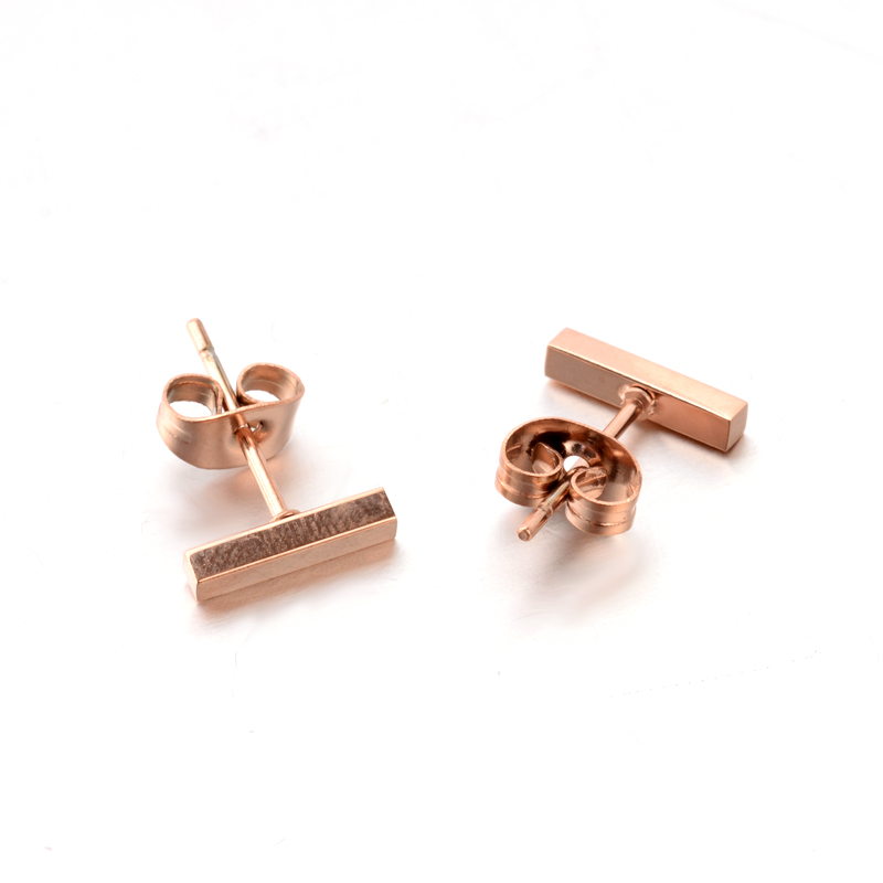 PandaHall 304 Stainless Steel Ear Studs, Rose Gold, 10x2mm; Pin: 0.8mm Stainless Steel
