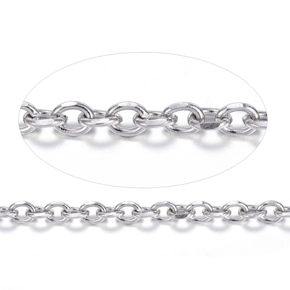 PandaHall 304 Stainless Steel Cable Chains, with Spool, Faceted, Unwelded, Stainless Steel Color, 5x4x1.2mm; about 10m/roll Stainless Steel