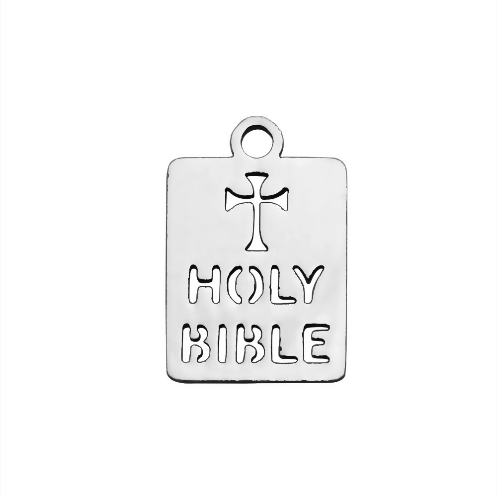 PandaHall 304 Stainless Steel Charms, Rectangle with Word Holy Bible, Stainless Steel Color, 14.5x10x1.2mm, Hole: 1.5mm Stainless Steel...