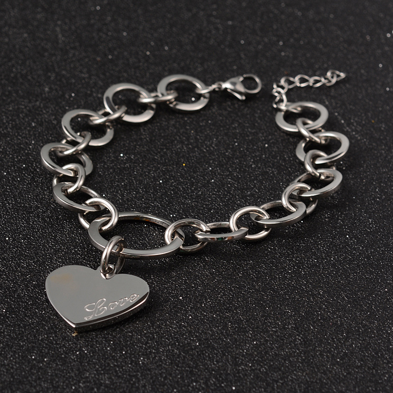 PandaHall Heart with Word Love 304 Stainless Steel Charm Bracelets, with Lobster Claw Clasps, Stainless Steel Color, 7-1/2"(190mm) Stainless...