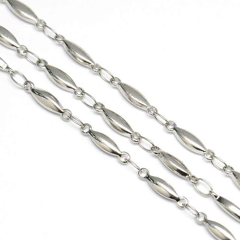 PandaHall Stainless Steel Decorative Rice Link Chains, Stainless Steel Color, 11x2.5x2mm Stainless Steel