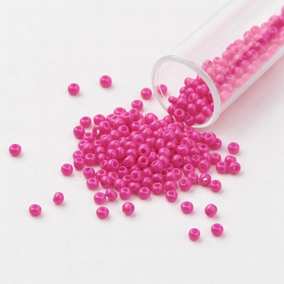 PandaHall FGB&reg Seed Beads, 12/0 Opaque Glass Seed Beads, Grade A, Round, DeepPink, 2.3x1.5mm, Hole: 1mm; about 5300pcs/50g Glass Pink