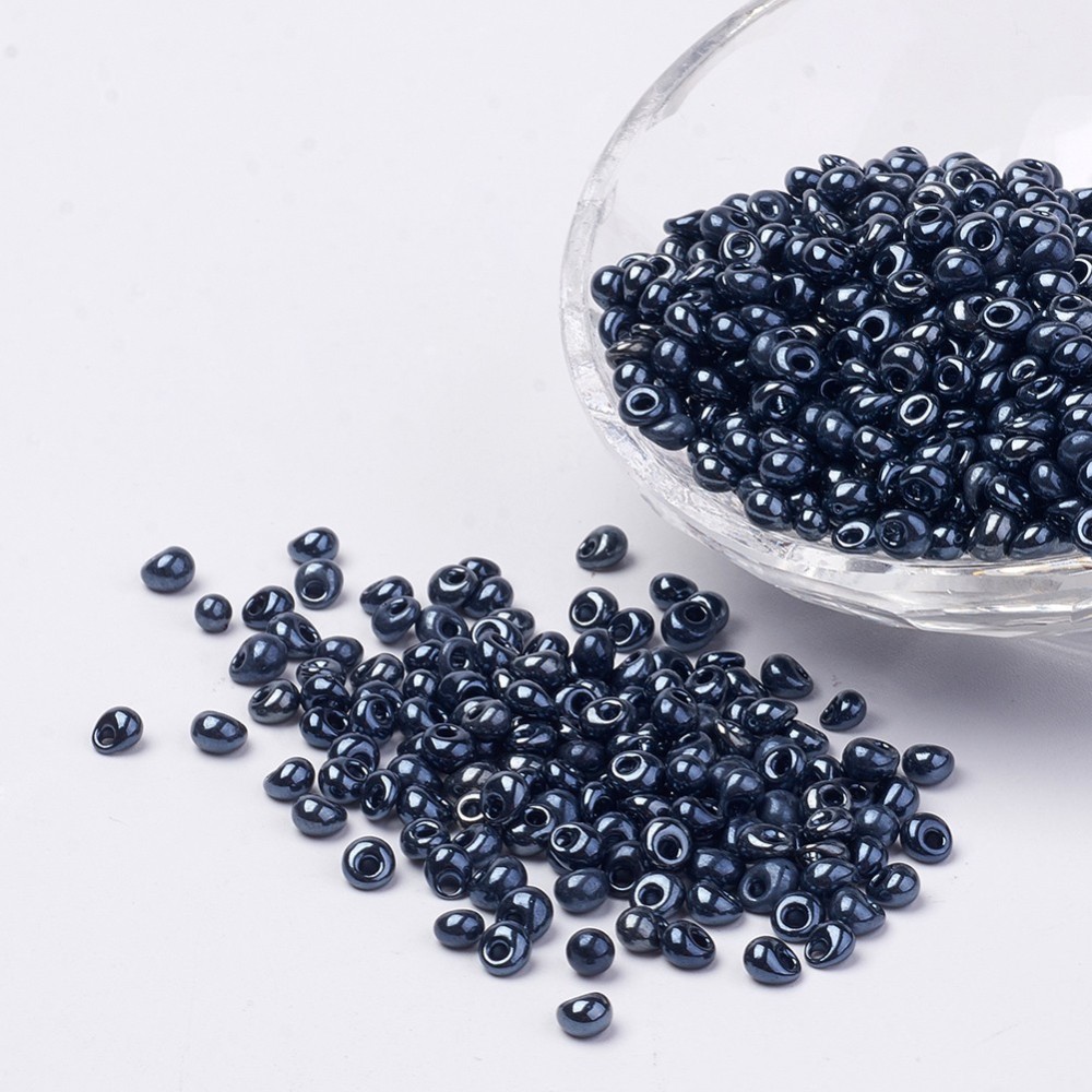PandaHall Opaque Glass Seed Beads, PrussianBlue, 4~5x3mm, Hole: 1mm; about 862pcs/50g Glass Blue