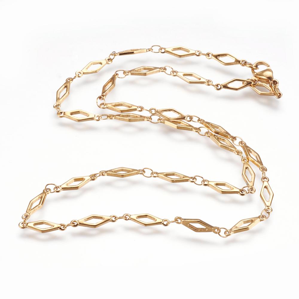 PandaHall 304 Stainless Steel Chain Necklaces, with Lobster Claw Clasps, Rhombus, Golden, 17.7"(45cm) Stainless Steel