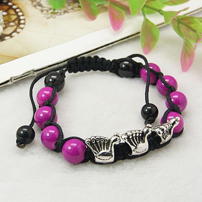 PandaHall Fashion Bracelets, with Baking Painted Glass Beads, Tibetan Style European Beads and Nylon Thread, Purple, 55~90mm Glass Purple