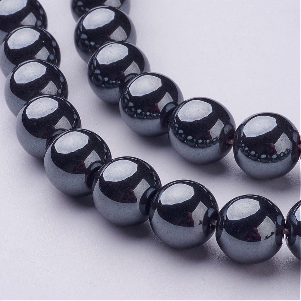 PandaHall 10MM Black AAA Grade Round Non-Magnetic Synthetic Hematite Beads Strands, Size: about 10mm in diameter, hole: 1mm; about...