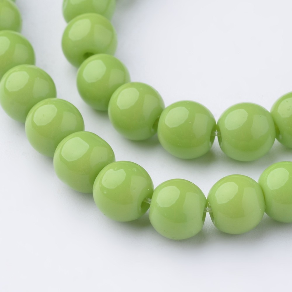PandaHall Glass Beads Strands, Round, Dyed, YellowGreen, 6mm, Hole: 1mm; about 52pcs/strand, 11.4" Glass Round Green