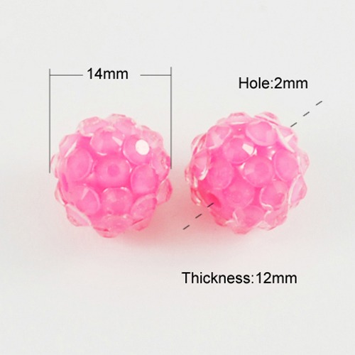 PandaHall HotPink Transparent Style Chunky Resin Rhinestone Ball Beads for Chunky Kids Necklace Jewelry, 14x12mm, Hole: 2mm Resin+Rhinestone...