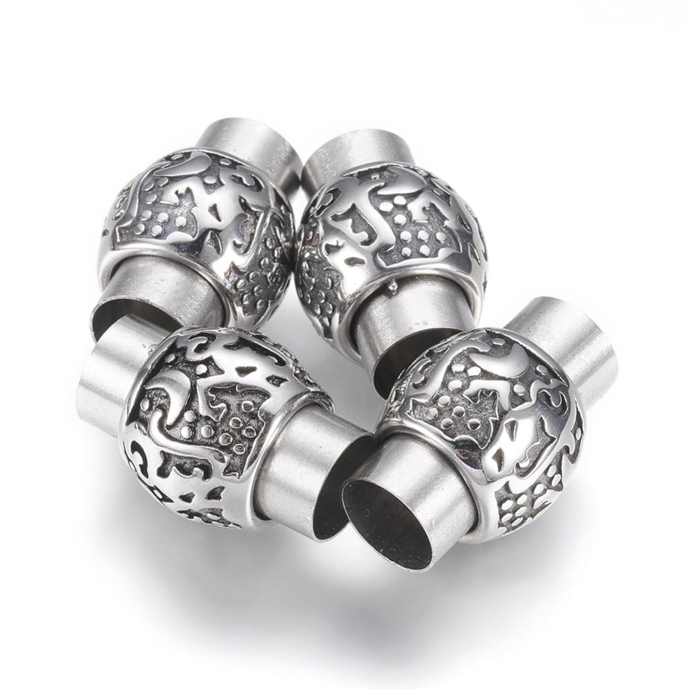 PandaHall 304 Stainless Steel Magnetic Clasps, Column, Antique Silver, 21x14mm, Hole: 8mm Stainless Steel Column
