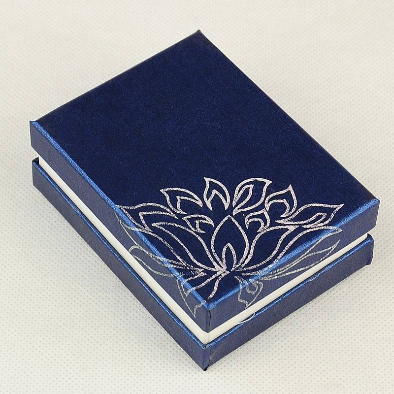 PandaHall Rectangle Printed Cardboard Jewelry Necklace Boxes, Velours inside, Blue, 9x6.8x3.3cm Paper Rectangle Blue