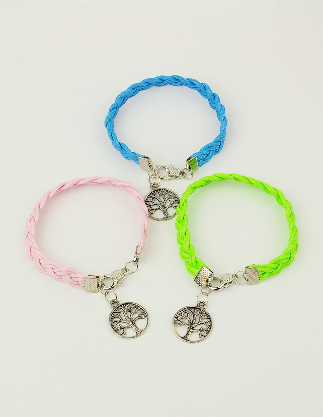 PandaHall Tree of Life Charm Bracelets, Braided Rope Bracelets with Korea Waxed Cotton Cord, Alloy Lobster Claw Clasps and Antique Silver...