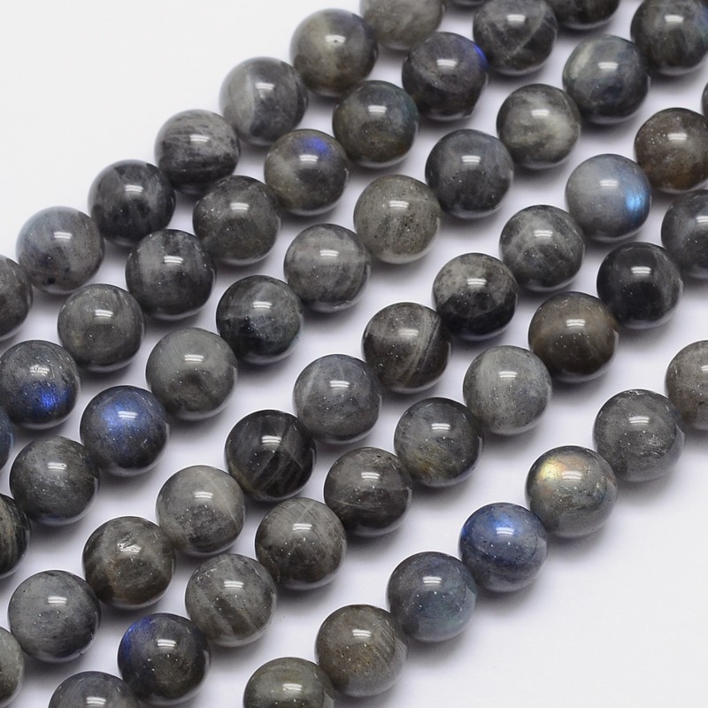 PandaHall Natural Labradorite Round Bead Strands, 10mm, Hole: 1mm; about 40pcs/strand, 15.5" Labradorite Round Gray