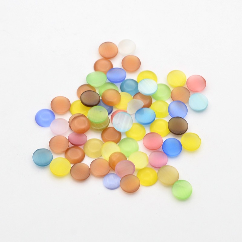 PandaHall Mixed Half Round/Dome Cat Eye Cabochons, Mixed Color, 7x2mm, about 200g/bag, 1333pcs/bag Glass Half Round Multicolor
