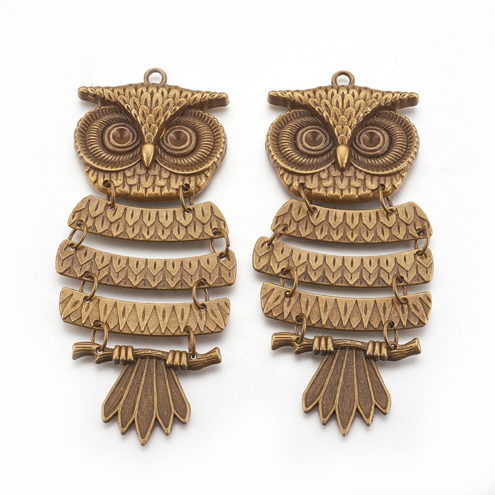 PandaHall Zinc Alloy Owl Big Pendants, Lead Free and Cadmium Free, Antique Bronze Color, Size: about 103mm long, 43mm wide, 4mm thick, hole...