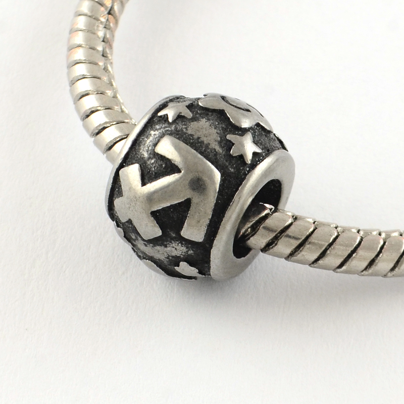 PandaHall Vintage Rondelle 316 Stainless Steel European Beads, Large Hole Beads, Constellation/Zodiac Signs, Sagittarius, 11x8.5mm, Hole...