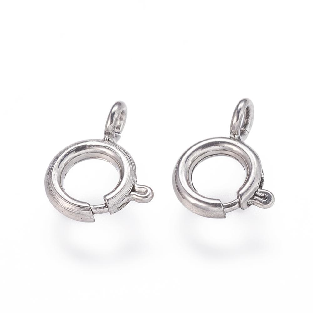 PandaHall 304 Stainless Steel Spring Clasps, Stainless Steel Color, 9.5x7x3mm, Hole: 1.5mm Stainless Steel