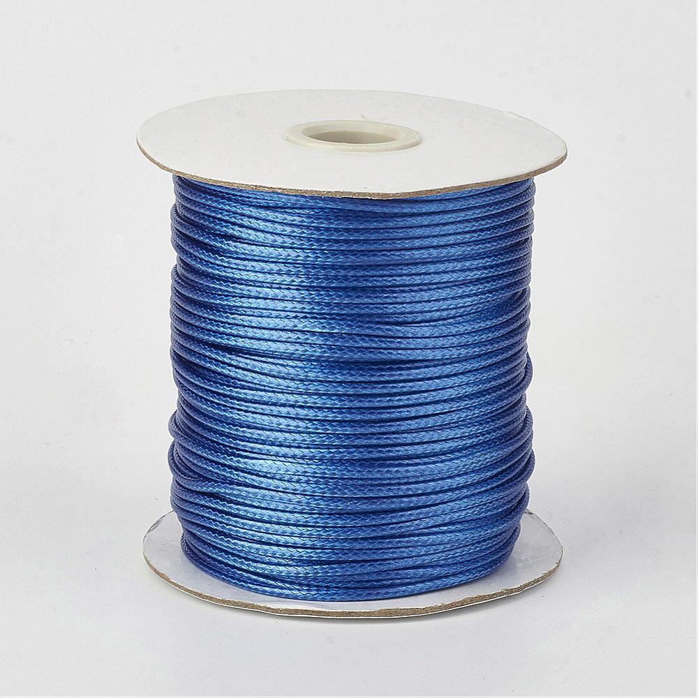 PandaHall Environmental Korean Waxed Polyester Cord, RoyalBlue, 2mm; about 100yards/roll(91.44m/roll). Waxed Polyester Cord Blue