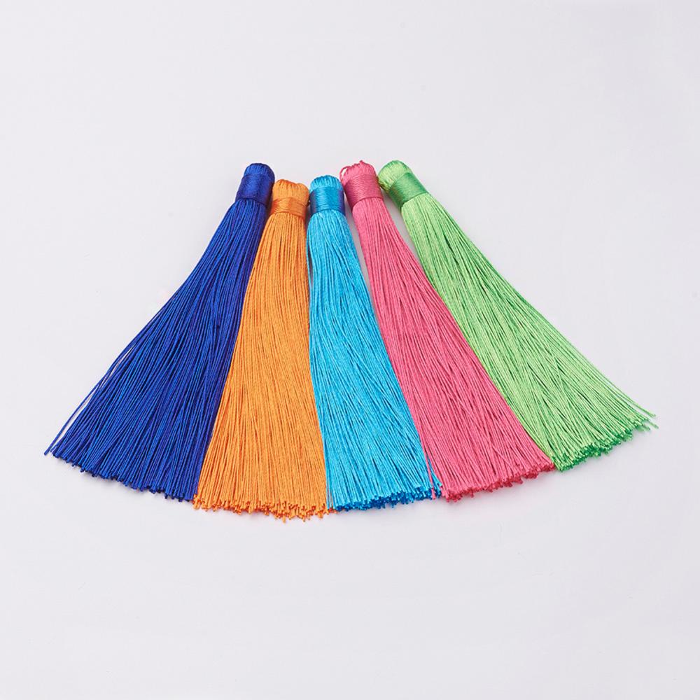 PandaHall Nylon Tassels Big Pendant Decorations, Mixed Color, 120x10mm, Hole: 5mm Nylon Multicolor
