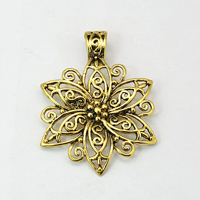 PandaHall Tibetan Style Alloy Focal Pendants, Lead Free and Cadmium Free, Fancy Filigree Flower, Antique Golden, Lead Free and Cadmium Free...