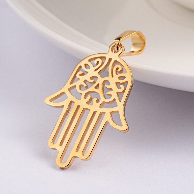 PandaHall Hamsa Hand/Hand of Fatima/Hand of Miriam 304 Stainless Steel Pendants, Golden, 30.5x21.5x1mm, Hole: 4x6mm Stainless Steel Palm