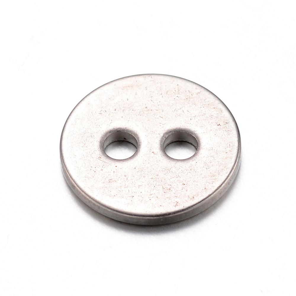 PandaHall 304 Stainless Steel Buttons, 2-Hole, Flat Round, Stainless Steel Color, 12x1mm, Hole: 2mm Stainless Steel Flat Round
