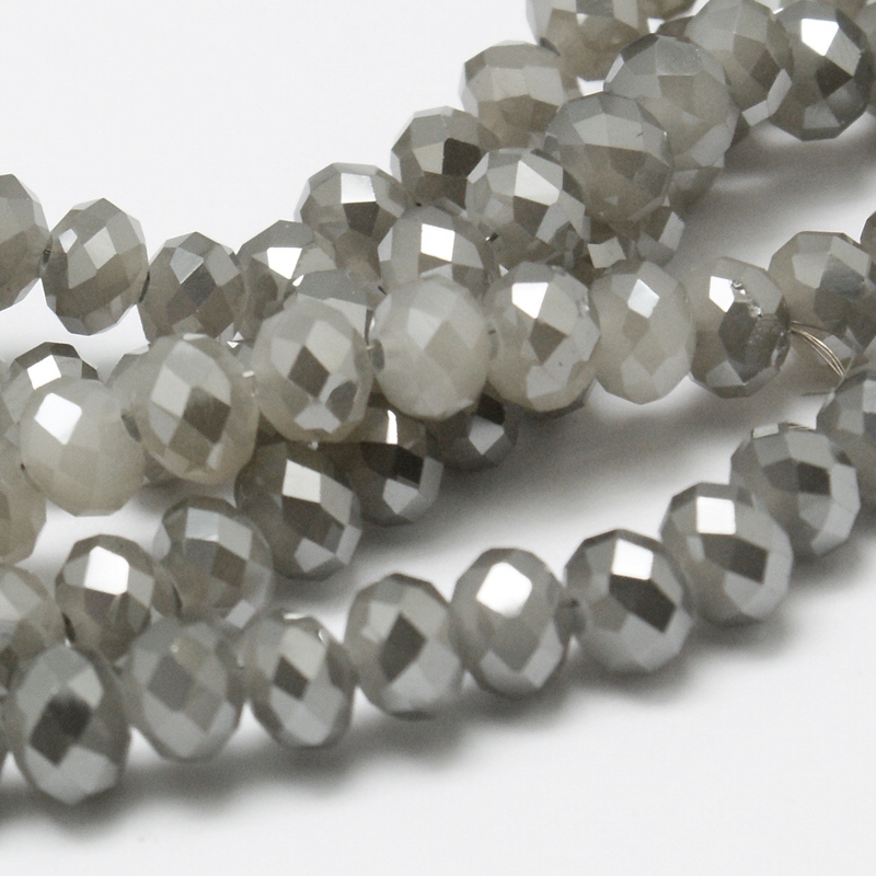 PandaHall Electroplate Glass Bead Strands, Imitation Jade, Pearl Luster Plated, Faceted, Rondelle, DarkGray, 6x4mm, Hole: 1mm; about...