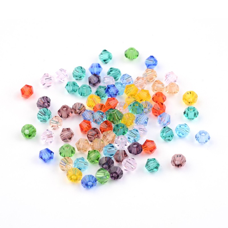 PandaHall Faceted Bicone Transparent Glass Beads, Mixed Color, 4mm, Hole: 1mm; about 600pcs/bag Glass Bicone Multicolor