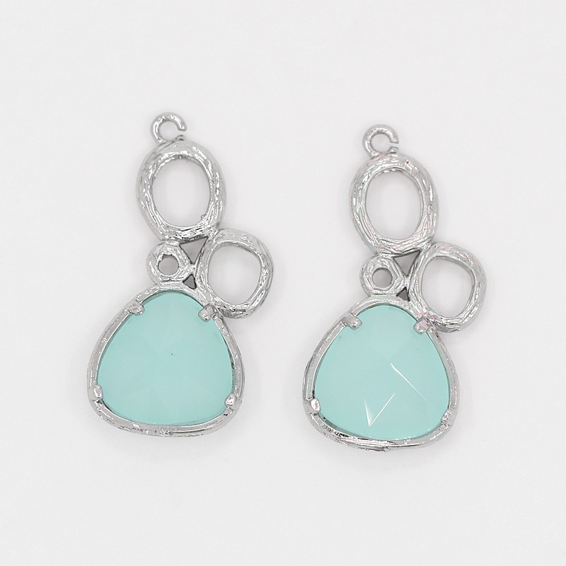 PandaHall Platinum Tone Brass Glass Pendants, Faceted Triangle, PaleTurquoise, 25x11x5mm, Hole: 1mm Brass+Glass Triangle Cyan