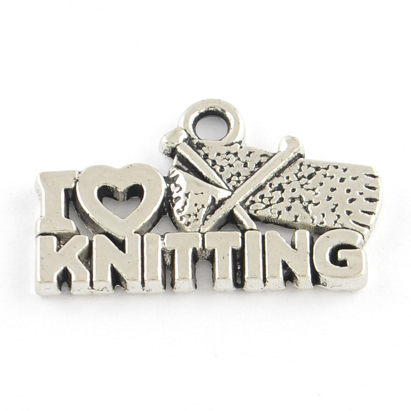 PandaHall Tibetan Style Phrase I Love Knitting Alloy Charms, Lead Free & Cadmium Free, Antique Silver, 13x20x2mm, Hole: 2mm; about...