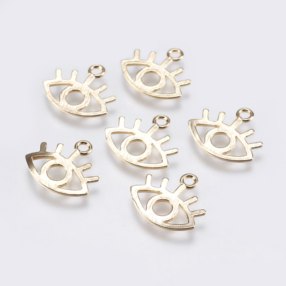 PandaHall Brass Charms, Eye, Real Gold Plated, 11.5x13x0.8mm, Hole: 1mm Brass Eye