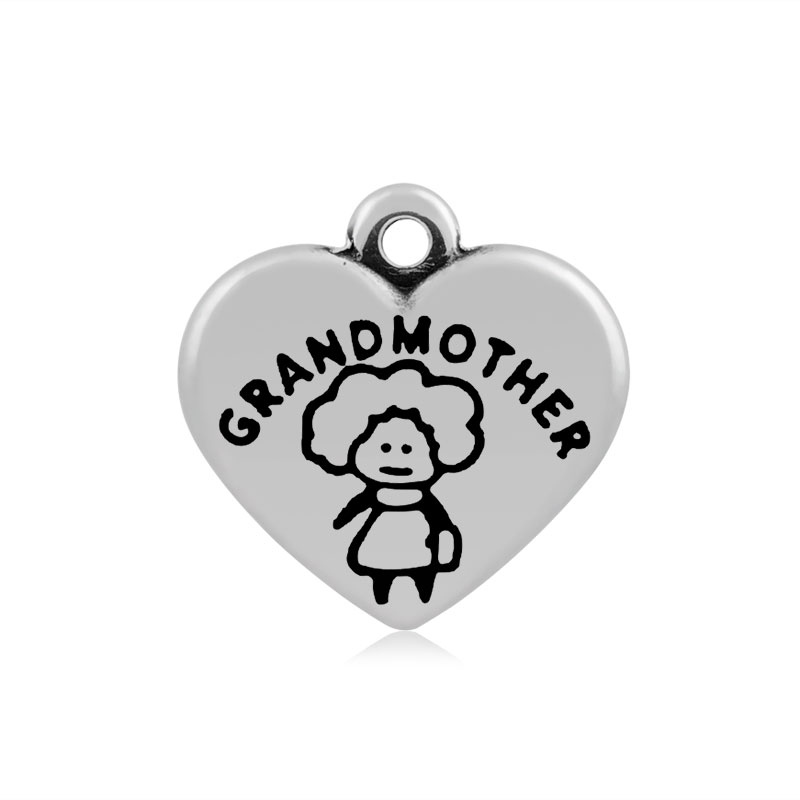 PandaHall Heart with Word Grandmother 316 Stainless Steel Pendants, Antique Silver, 16x16.5x4mm, Hole: 2mm Stainless Steel Heart