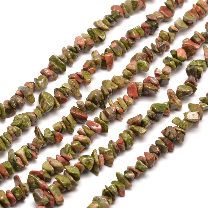 PandaHall Natural Unakite Chip Bead Strands, 5~8x5~8mm, Hole: 1mm; about 31.5" Unakite Chip