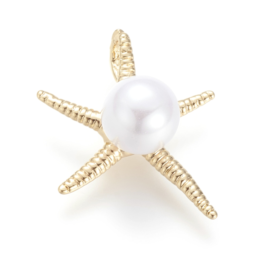 PandaHall Brass Pendants, with Acrylic Bead, Real Gold Plated, Starfish, 22x18x9mm, Hole: 4x2mm Brass+Plastic Starfish