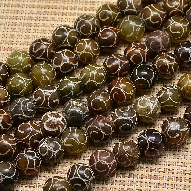 PandaHall Natural Carved Henan Jade Beads Strands, Dyed & Heated, Round, Coffee, 8mm, Hole: 1mm; about 52pcs/strand, 15.7" Other Jade Round...