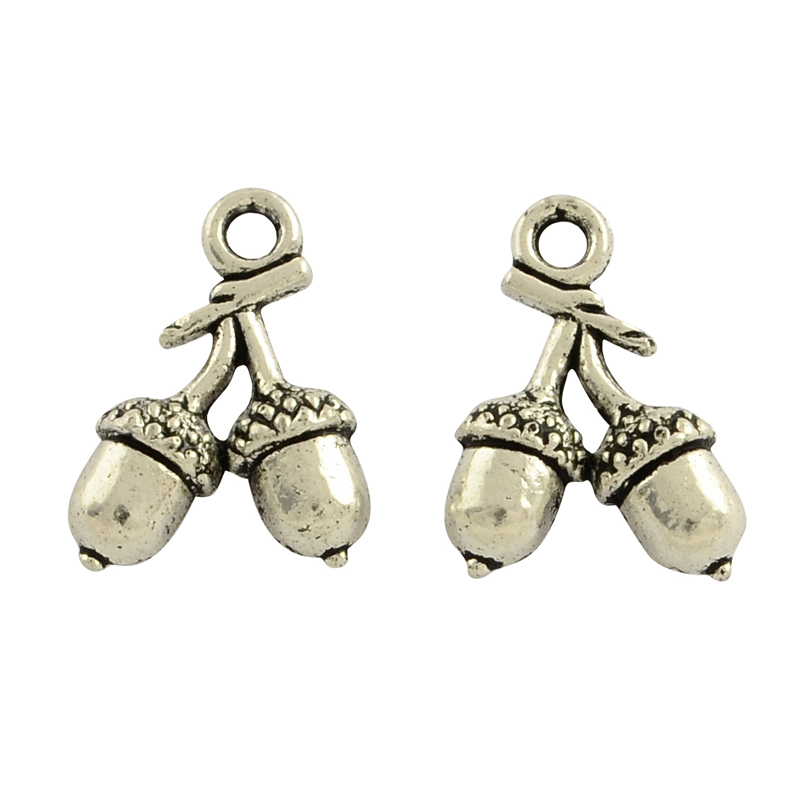 PandaHall Tibetan Style Alloy Acorns Charms, Lead Free & Cadmium Free, Antique Silver, 15x11x5mm, Hole: 2mm; about 952pcs/1000g Alloy Fruit