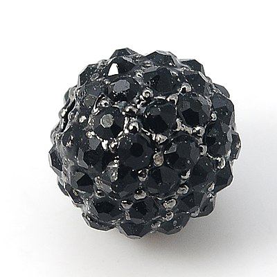PandaHall Alloy Rhinestone Beads, Grade A, Round, Gunmetal, Jet, 10mm, Hole: 2mm Alloy+Rhinestone Round