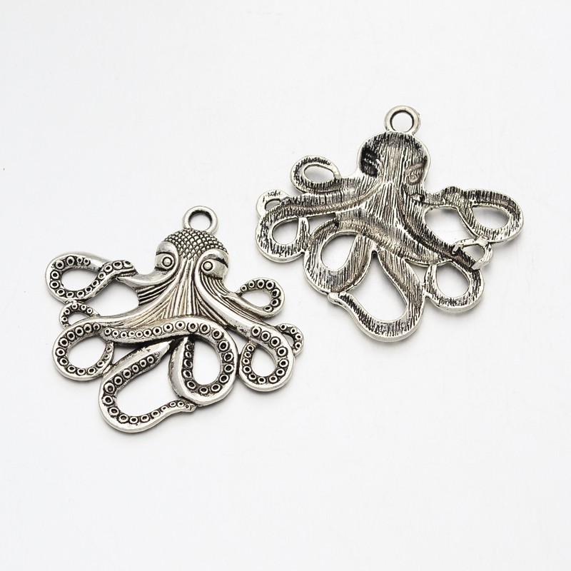 PandaHall Tibetan Style Alloy Big Pendants, Octopus, Cadmium Free & Nickel Free & Lead Free, Antique Silver, 56.5x58.5x4mm, Hole: 4.5mm...