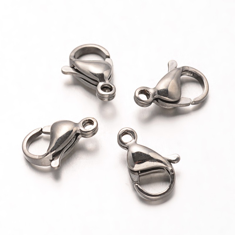 PandaHall 304 Stainless Steel Lobster Claw Clasps, Stainless Steel Color, 12x8x4mm, Hole: 1.5mm Stainless Steel Others