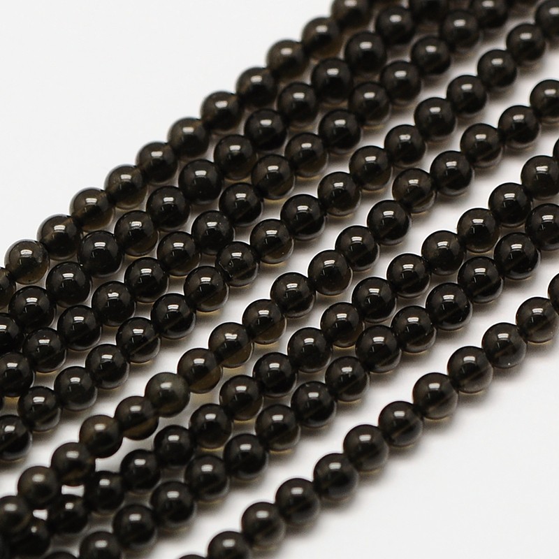 PandaHall Natural Black Obsidian Round Bead Strands, 3mm, Hole: 0.8mm; about 126pcs/strand, 16" Obsidian Round Black