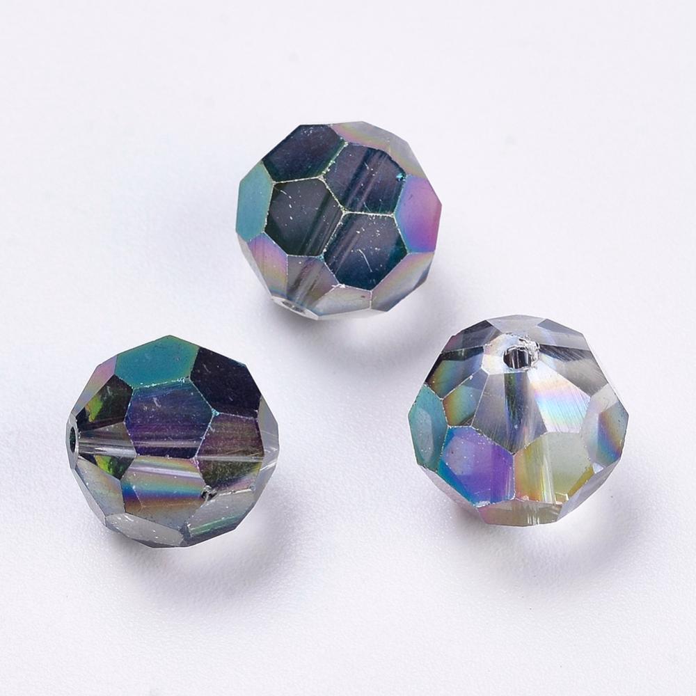 PandaHall Imitation Austrian Crystal Beads, Grade AAA, Faceted, Round, Colorful, 10mm, Hole: 0.8~1.1mm Glass Round