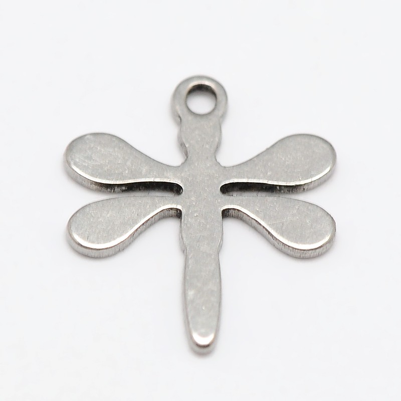 PandaHall Stainless Steel Dragonfly Charms, Stainless Steel Color, 12x10x1mm, Hole: 1mm Stainless Steel Dragonfly