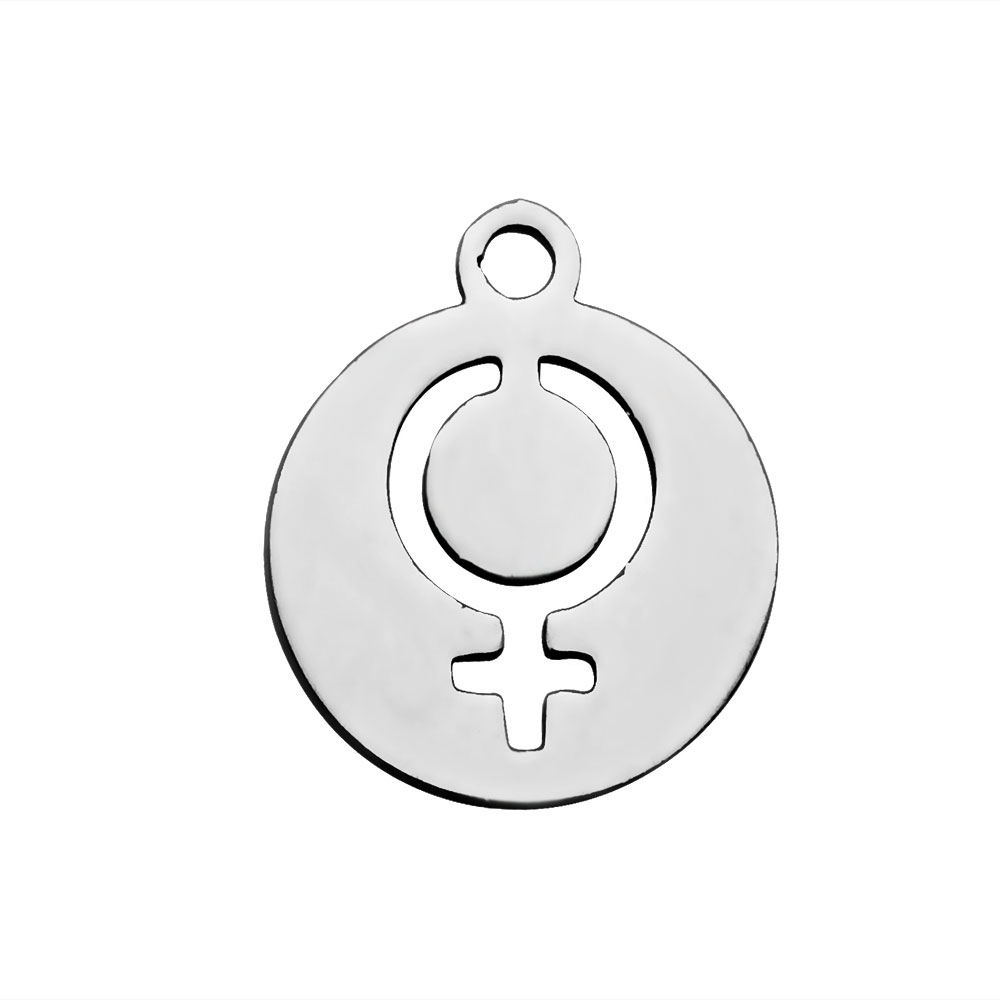 PandaHall 304 Stainless Steel Charms, Flat Round with Female Gender Sign, Stainless Steel Color, 14x12x1.2mm, Hole: 1.5mm Stainless Steel...