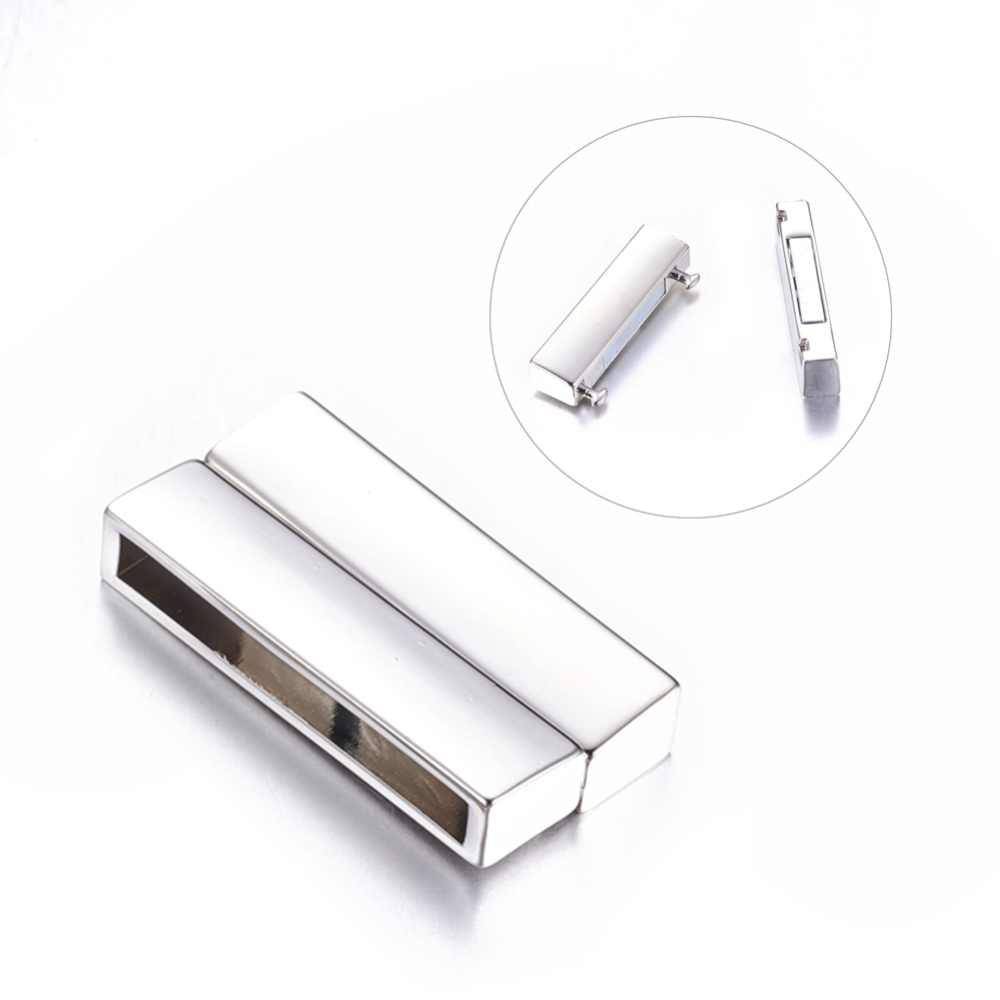 PandaHall Alloy Magnetic Clasps, Rectangle, Platinum, 37x19x7mm, Hole: 34x4mm Alloy Rectangle