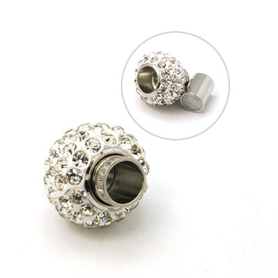 PandaHall Brass Magnetic Clasps, with Polymer Clay Rhinestone Beads, Nickel Free, Rondelle, Platinum, 17x15mm, Hole: 6mm Brass+Rhinestone...