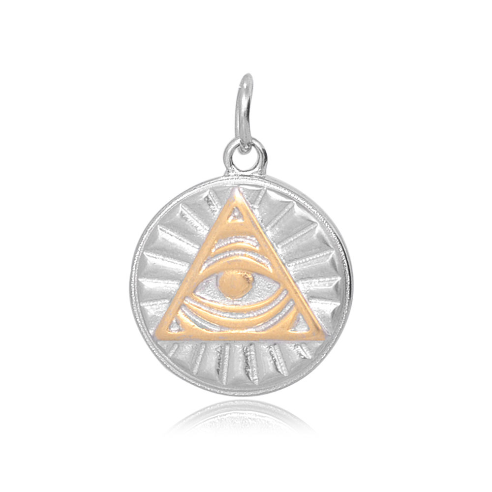 PandaHall 316 Stainless Steel Pendants, Flat Round with Eye, Golden & Stainless Steel Color, 23x19x3mm, Hole: 5mm Stainless Steel Flat Round